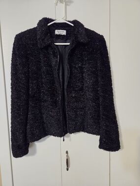 VTG Giancarlo Ferrari Black Metallic Eyelash Knit Jacket Zip Front Size 10